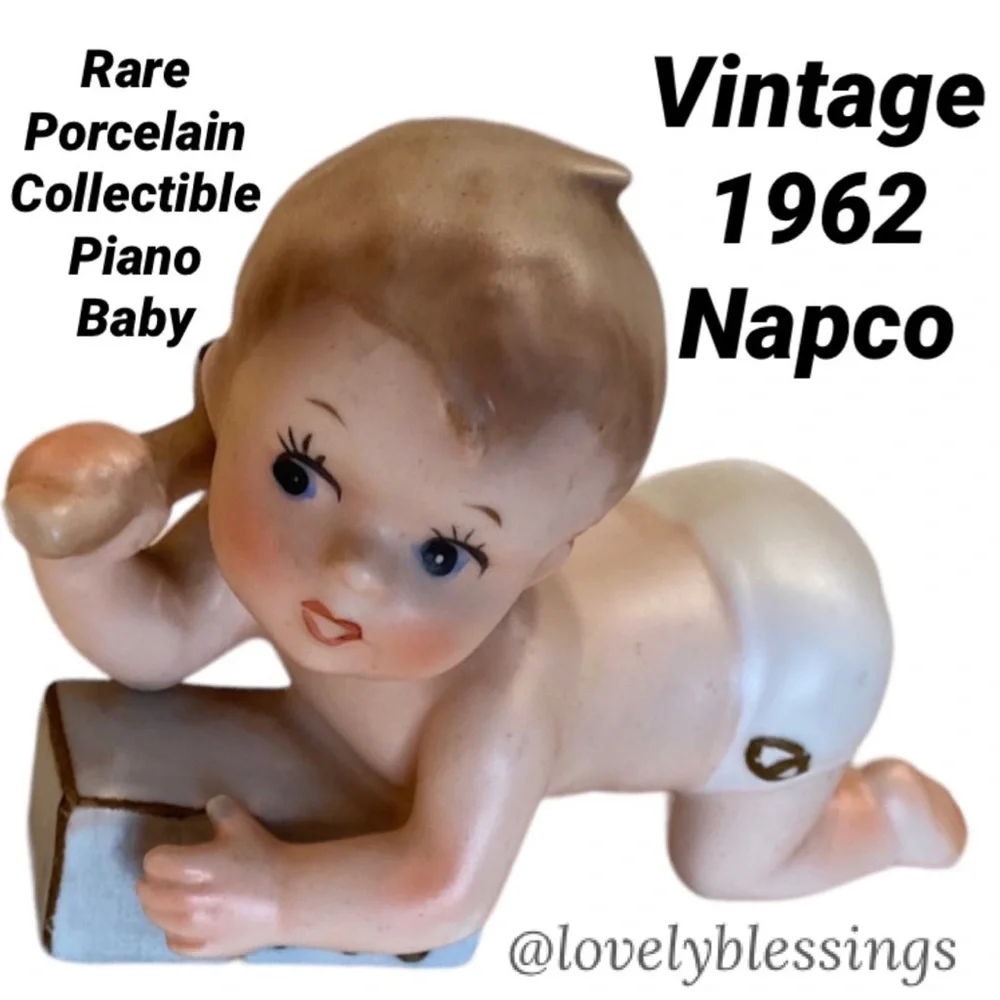 Vintage 1962 Napco C 5480 Porcelain Piano Baby Collectible Antique Figurine